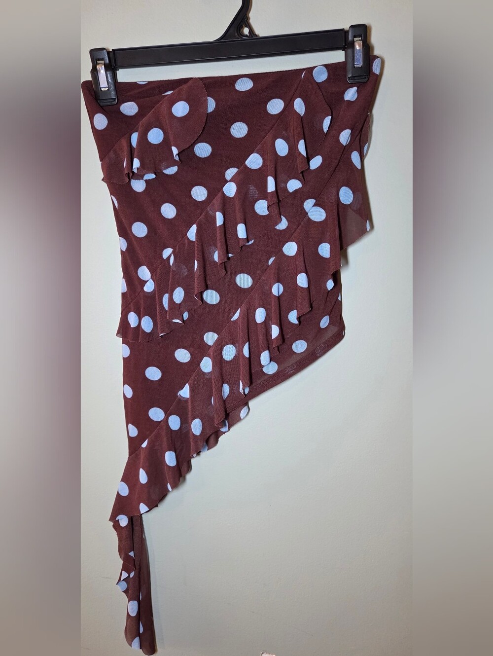 Thirty Thirty LA Womens XS Brown Polka Dot Asymmetrical Ruffle Top Shirt